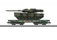 Schwerlast-Flachwagen Rlmmps mit Kampfpanzer Leopard 2A6