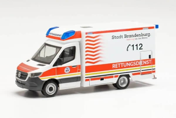 Herpa 096591 Mercedes-Benz Sprinter `18 Fahrtec RTW Rettungsdienst Brandenburg
