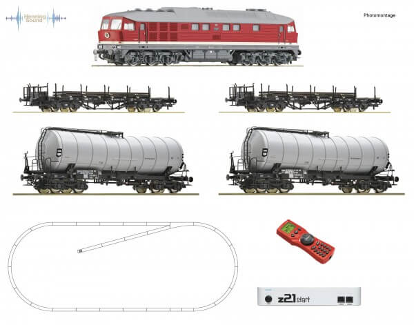 Roco 51328 H0 z21 start Digitalset: Diesellokomotive BR 142 mit Güterzug der DR