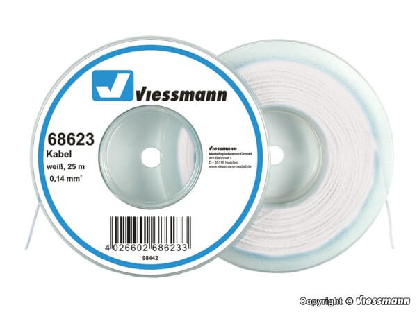 Viessmann 68623 Kabel auf Abrollspule 0,14 mm² weiß 25 m