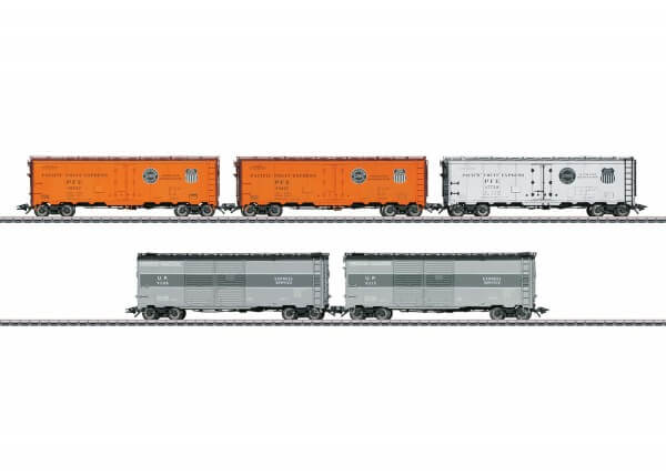 Märklin 45659 US Güterwagenset 3x Refrigerator + 2x Double Door Boxcar