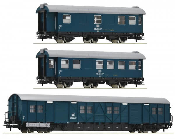 H0 Bauzugwagen Set der DB blau dreiteilig Roco 67198