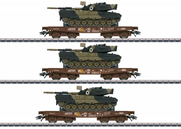 Märklin 48795 H0 Schwerlast-Flachwagen-Set Slmmps der DSB beladen mit Leopard Panzern