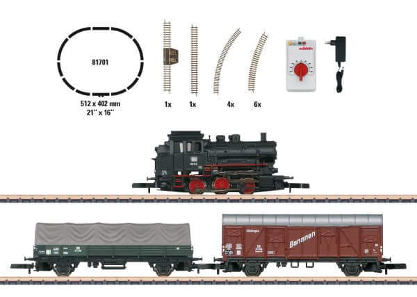 Märklin Miniclub 81701 Spur Z Startpackung Güterzug mit Dampflok BR 89 Gleisoval Fahrgerät Stromversorgung