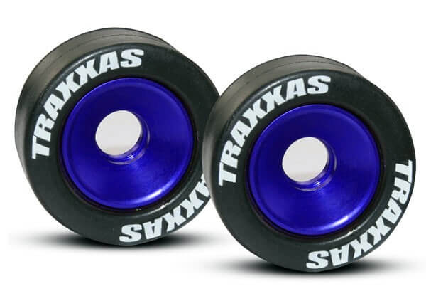 TRAXXAS® 5186A Gummibereifte, kugelgelagerte, Aluräder für Wheelie Bar blau