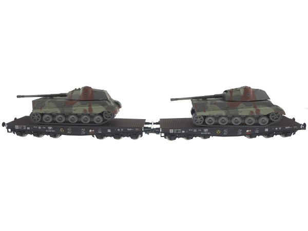 Liliput 230144 H0 zwei 6-achsige Schwerlastwagen der DR mit Königstiger Panzern beladen
