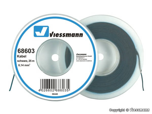 Viessmann 68603 Kabel auf Abrollspule 0,14 mm² schwarz 25 m