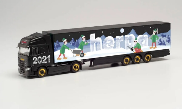 Herpa 314176 Iveco S-Way Koffer-Sattelzug Herpa Weihnachtsmodell 2021