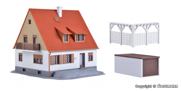 kibri H0 Einfamilienhaus mit Terrasse, Garage und Pergola
